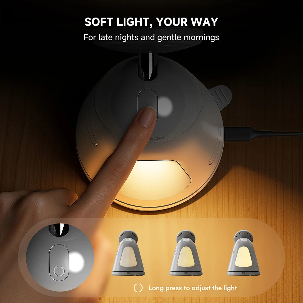 ZEEHOO LuminoCore gray 4-in-1 wireless charging station featuring soft ambient light control, shown on a dark background for nighttime use. #color_gray