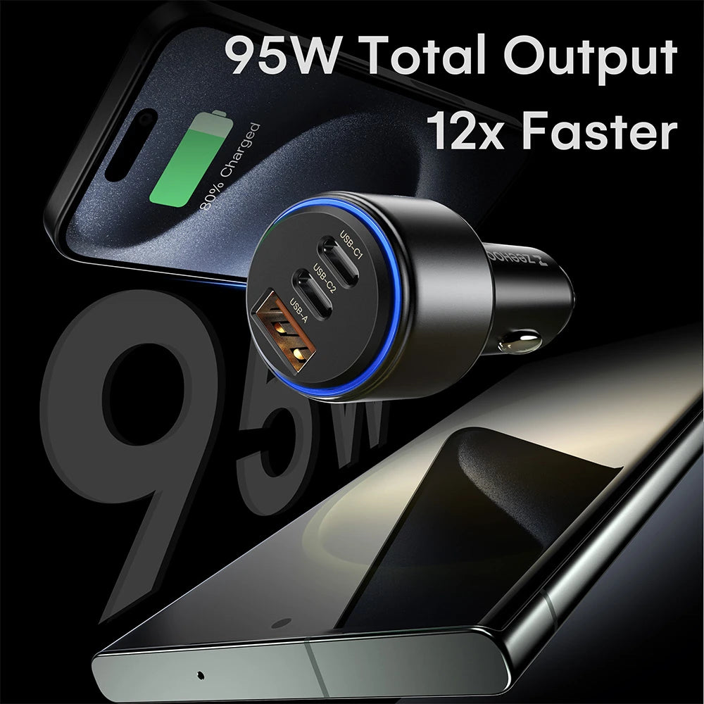 95W Triple-Port PD Car Charger Adapter