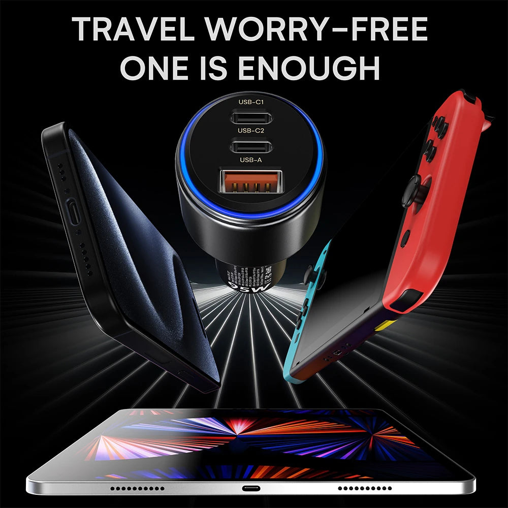 95W Triple-Port PD Car Charger Adapter