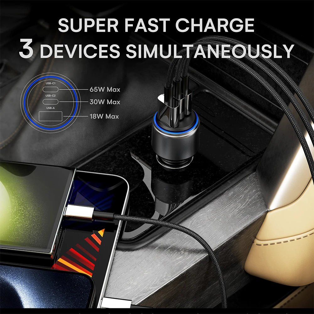95W Triple-Port PD Car Charger Adapter