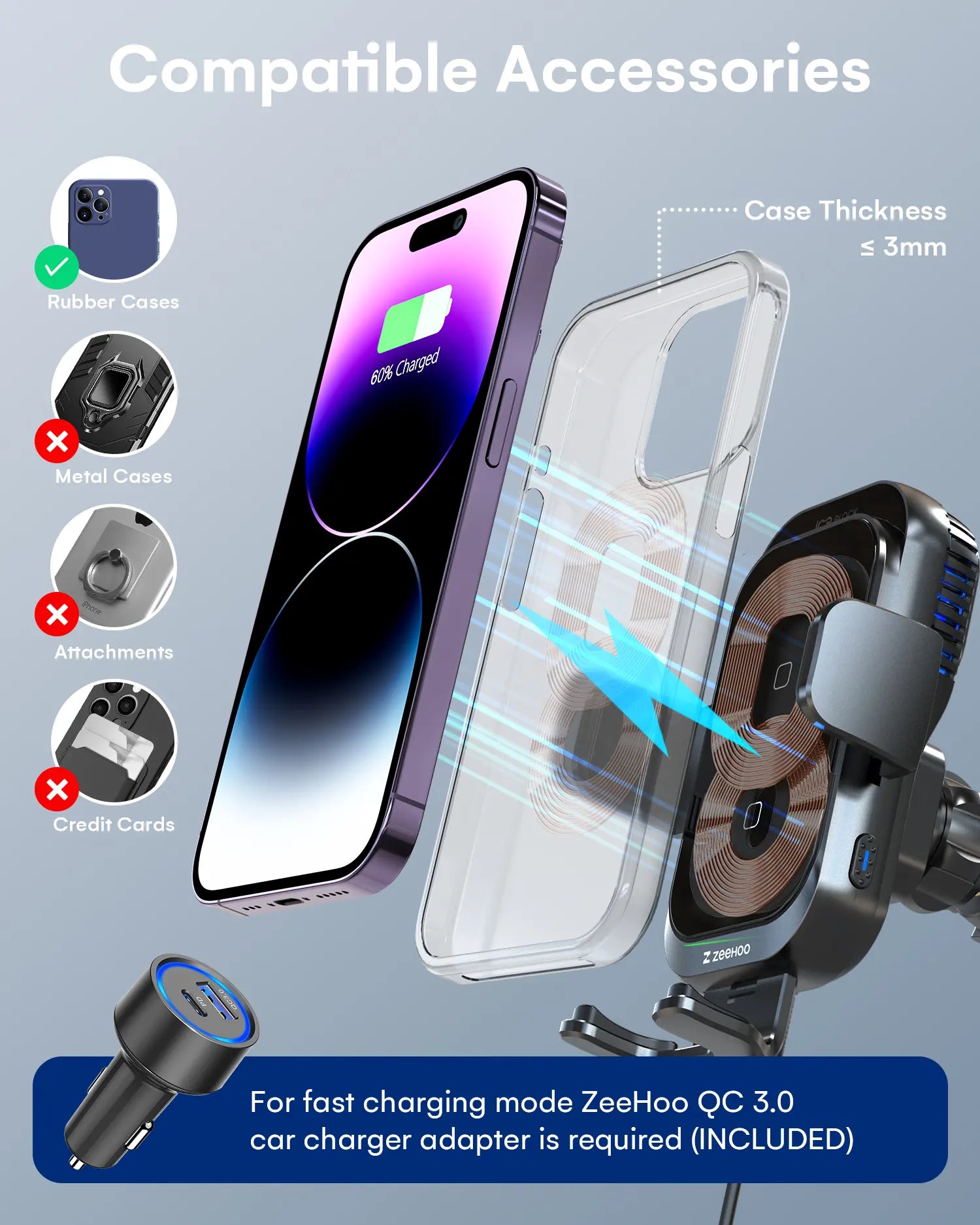 AutoCool 15W Wireless Car Charger CF70-7