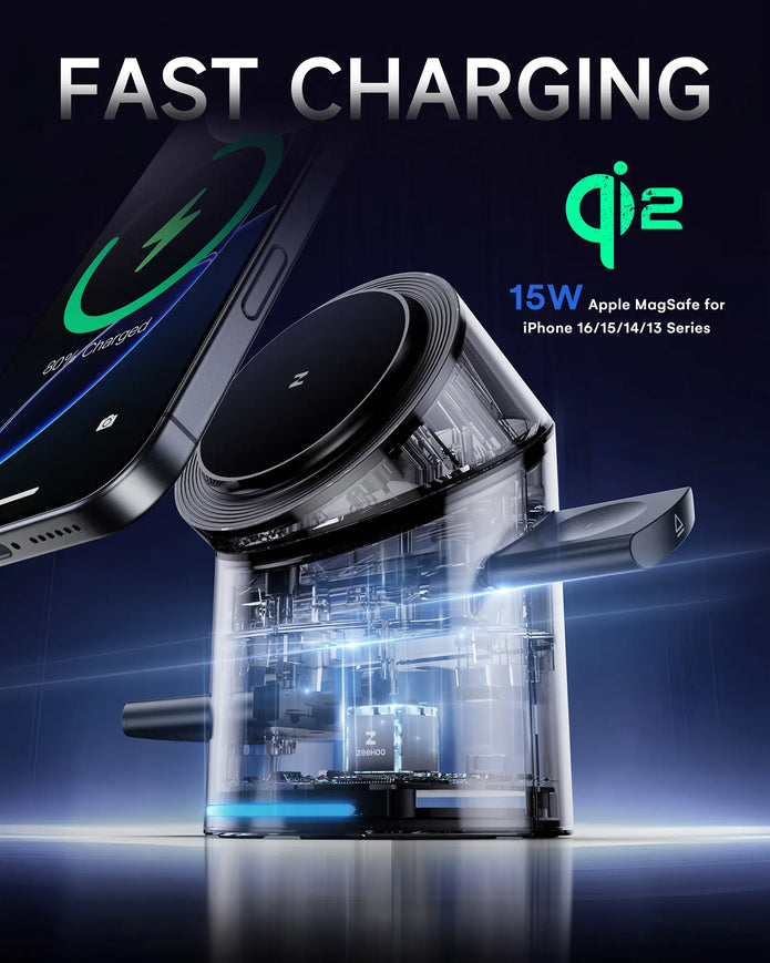 Black CylinTrick-R 3-in-1 Wireless Charging Station-3