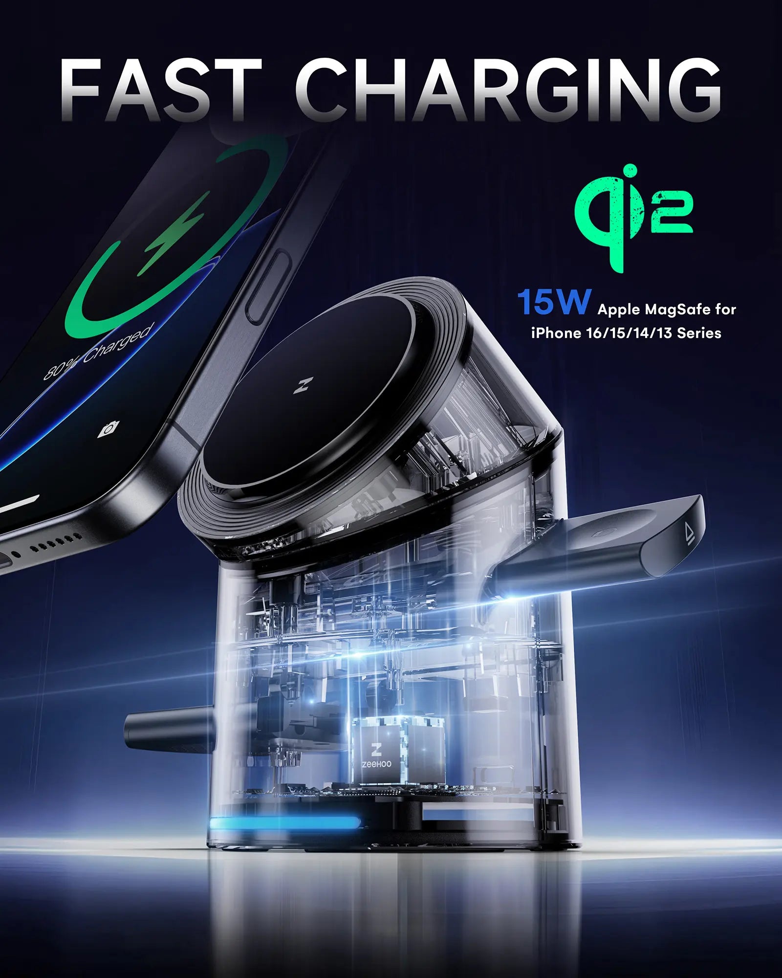 Black CylinTrick-R 3-in-1 Wireless Charging Station-3