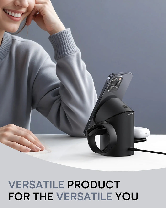 Black CylinTrick-R 3-in-1 Wireless Charging Station-6