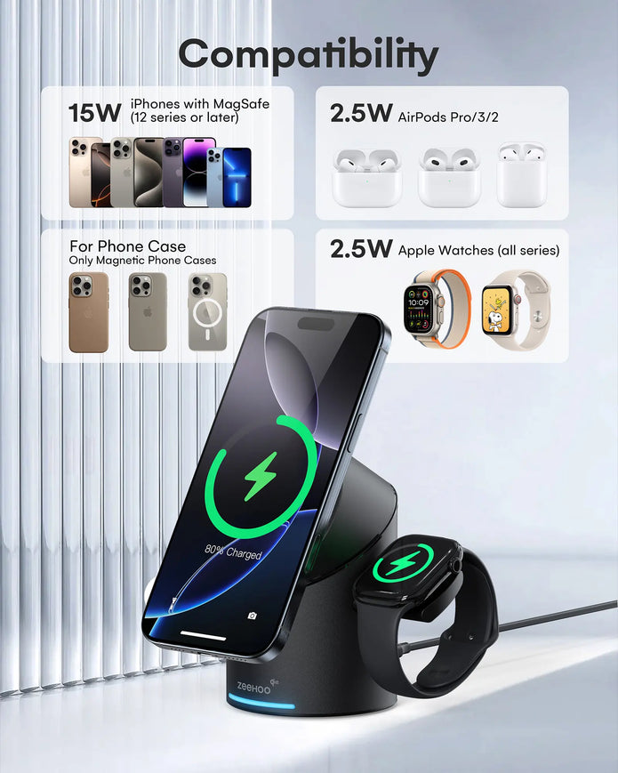 Black CylinTrick-R 3-in-1 Wireless Charging Station-7