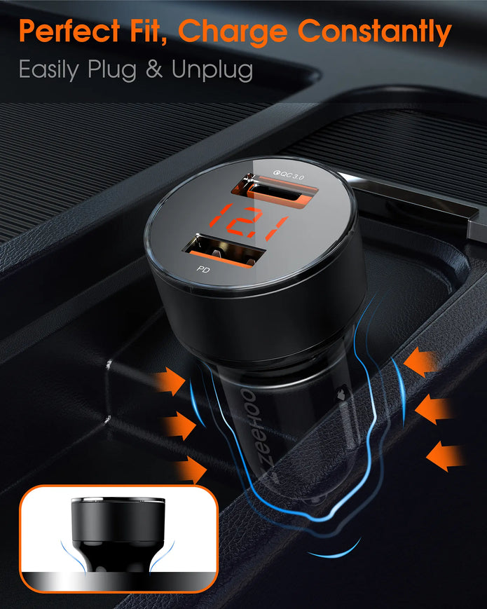 Digital Display 45W Dual-Port PD Car Charger Adapter-4