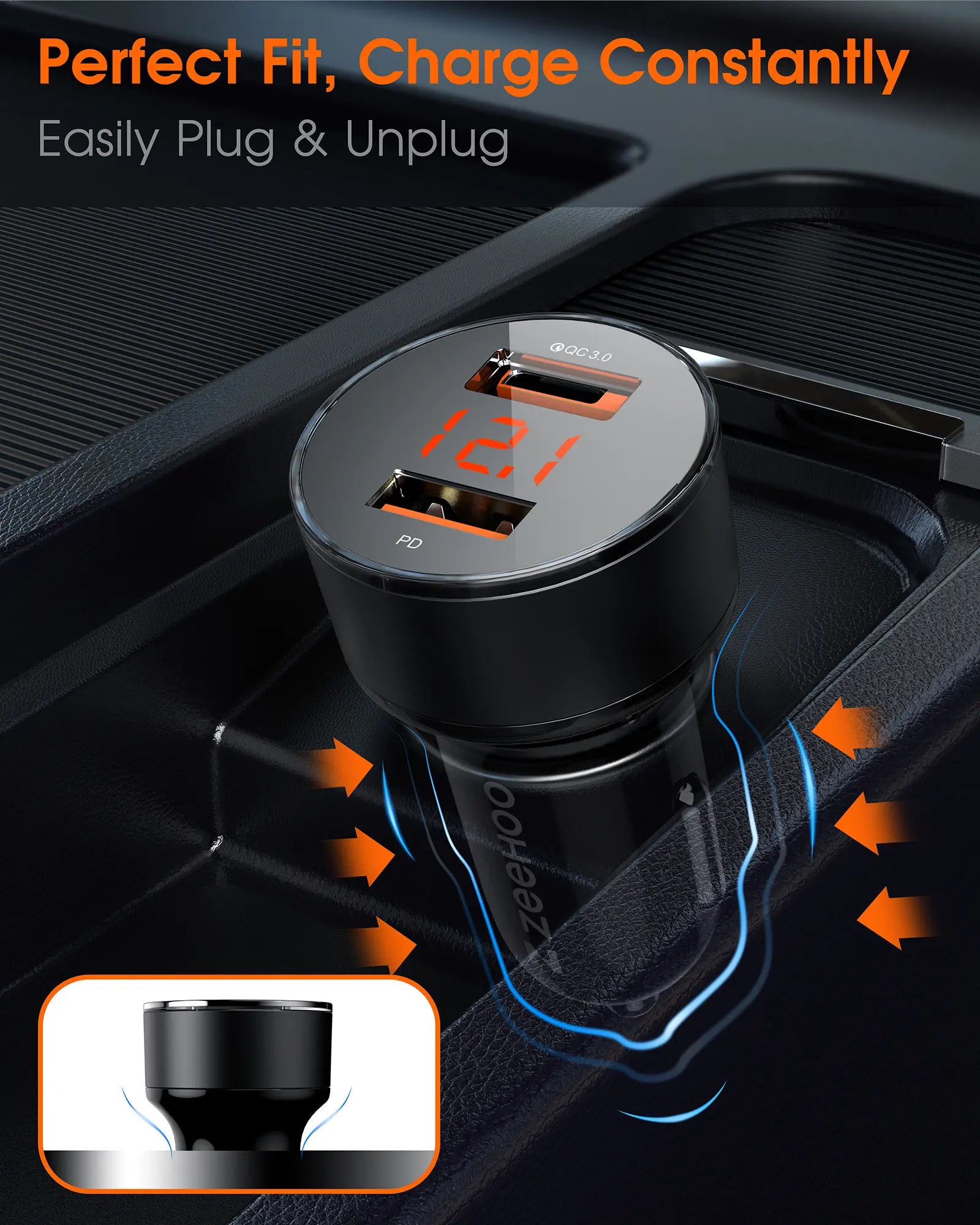 Digital Display 45W Dual-Port PD Car Charger Adapter-4