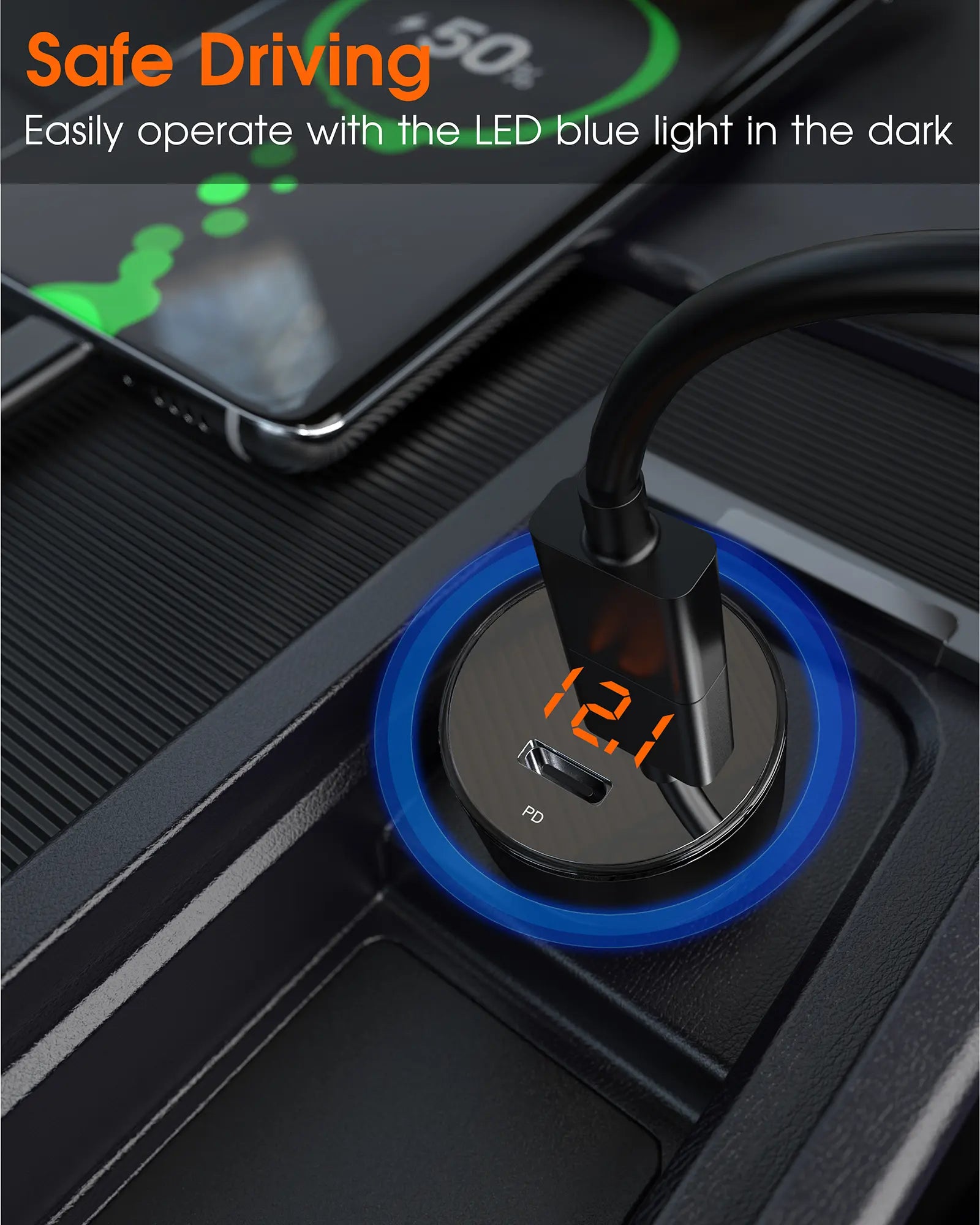 Digital Display 45W Dual-Port PD Car Charger Adapter-5