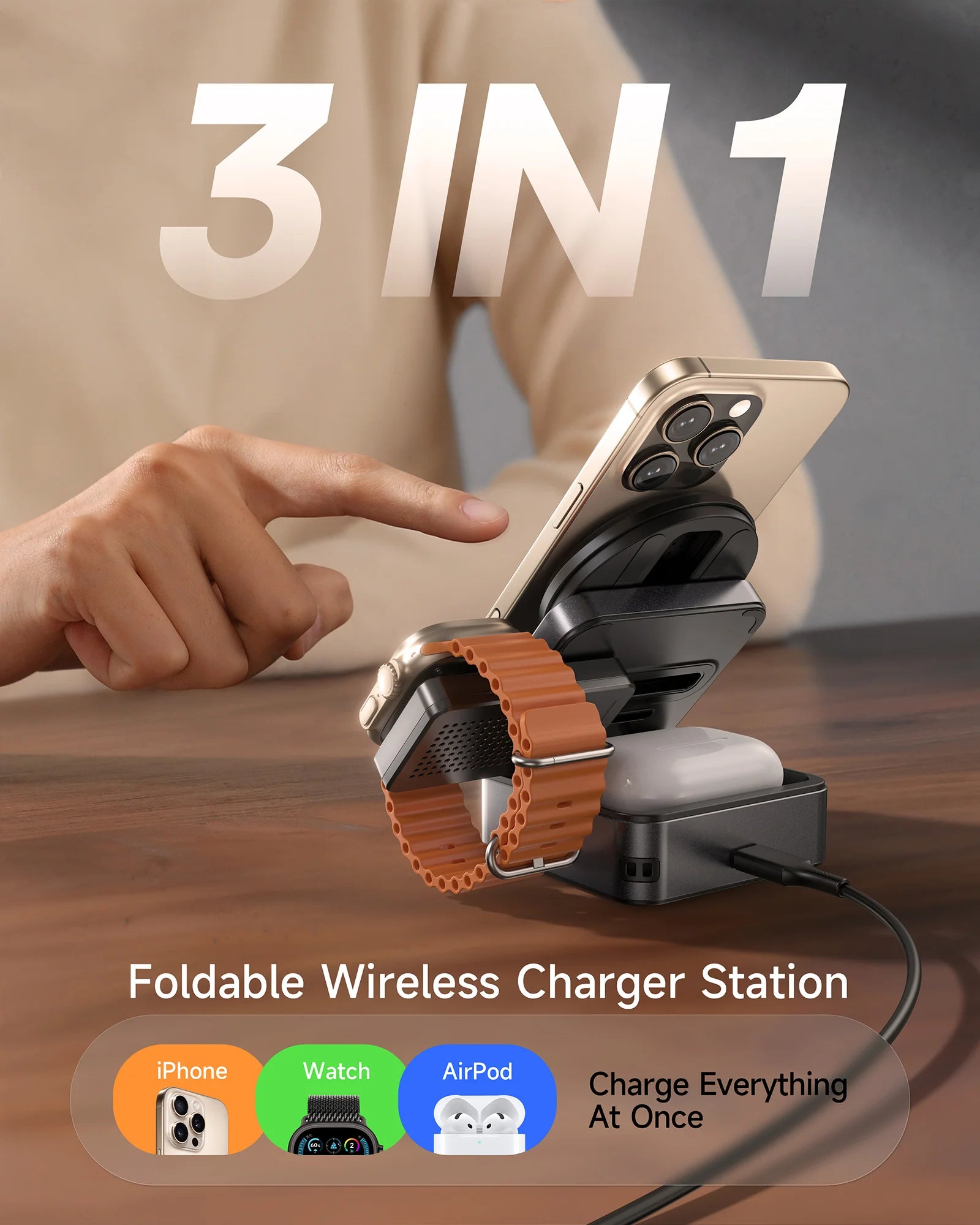 ZeeHoo Stazione Di Ricarica Wireless 3 In 1 - Supporto Magnetico Per Apple E Samsung - Nuova