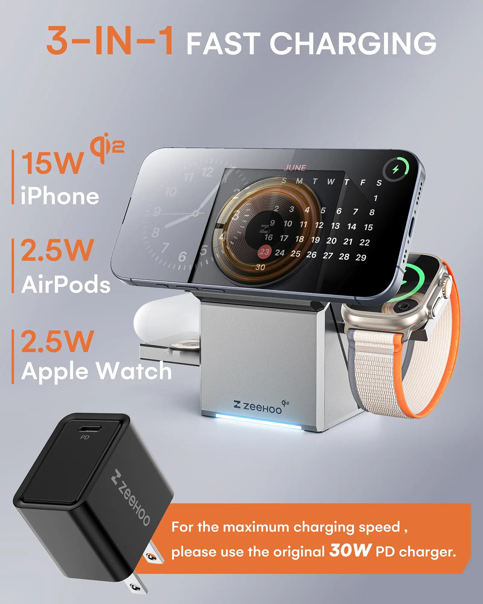 Gray CuBeTrick X 3-in-1 Wireless Charging Station-3