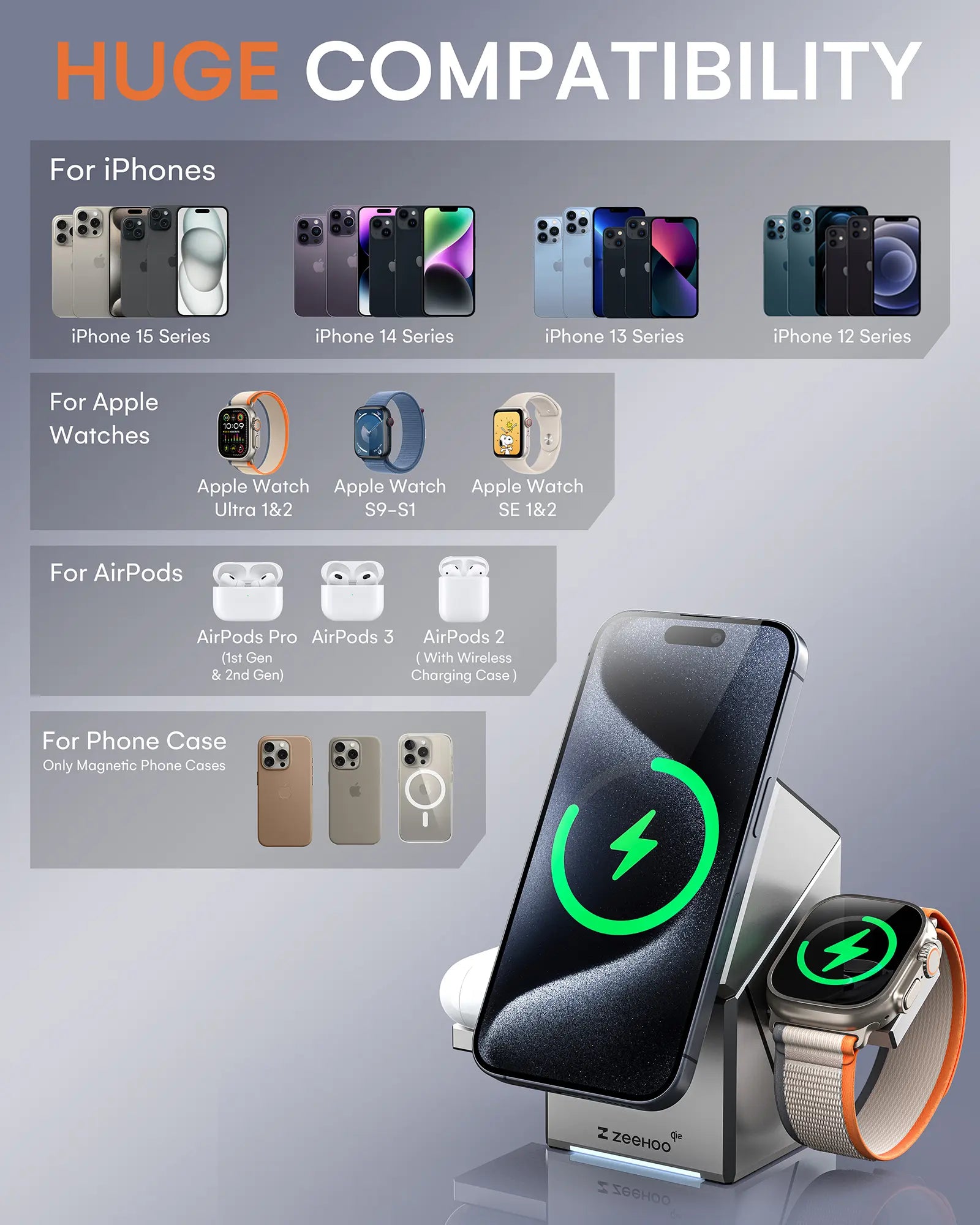 Gray CuBeTrick X 3-in-1 Wireless Charging Station-7