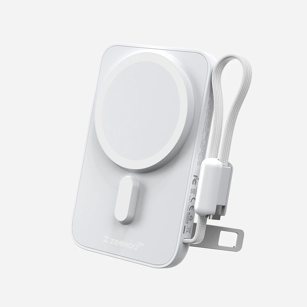 White MagAir semi-solid-state power bank on a light gray background. #color_white